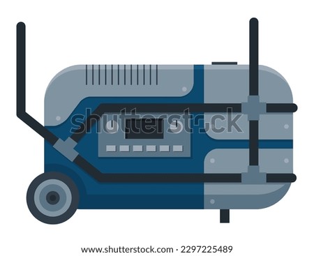 Portable electric power generator icon. Gasoline generator, emergency equipment. Energy generating backup equipment and electricity voltage source alternator machine. Cartoon vector illustration