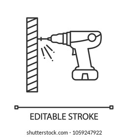 Portable electric screwdriver linear icon. Thin line illustration. Cordless drill. Contour symbol. Vector isolated outline drawing. Editable stroke