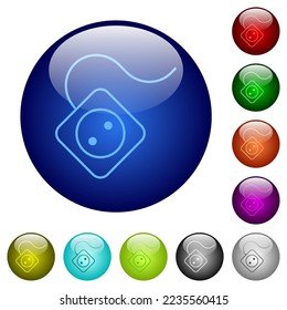 Portable electrical outlet with one socket and cord outline icons on round glass buttons in multiple colors. Arranged layer structure
