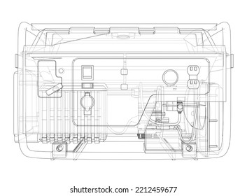 Portable Electro Generator. Vector rendering of 3d. Wire-frame style. The layers of visible and invisible lines are separated