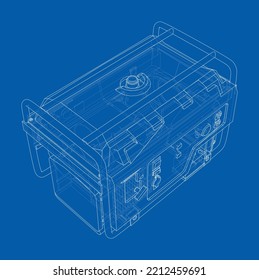 Portable Electro Generator. Vector rendering of 3d. Wire-frame style. The layers of visible and invisible lines are separated