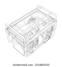 Portable Electro Generator. Vector rendering of 3d. Wire-frame style. The layers of visible and invisible lines are separated