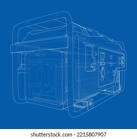 Portable Electro Generator. Vector rendering of 3d. Wire-frame style. The layers of visible and invisible lines are separated