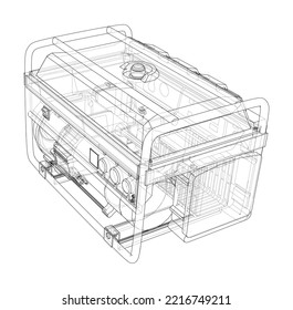 Portable Electro Generator. Vector rendering of 3d. Wire-frame style. The layers of visible and invisible lines are separated