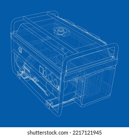 Portable Electro Generator. Vector rendering of 3d. Wire-frame style. The layers of visible and invisible lines are separated