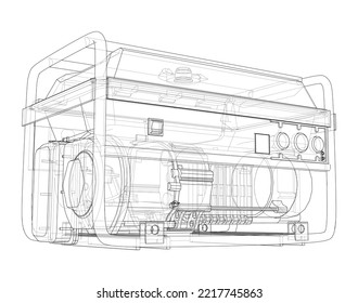 Portable Electro Generator. Vector rendering of 3d. Wire-frame style. The layers of visible and invisible lines are separated
