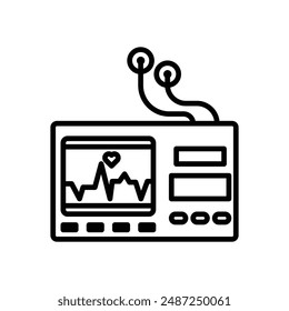 Portable electrocardiogram linear logo mark in black and white
