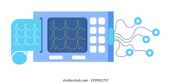Portable electrocardiogram medical device machine icon. EKG monitor for emergency.