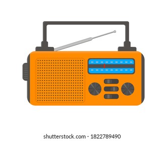 Portable emergency radio with flashlight for camping, survival, tourism, hiking. Vector flat illustration