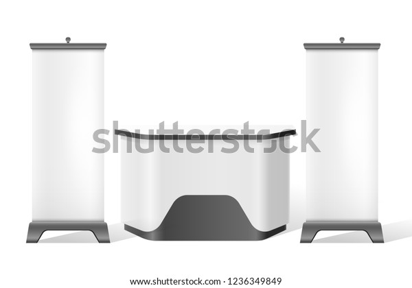 Download Portable Exhibition Trade Stand Banners Mockup Stock Vector Royalty Free 1236349849 PSD Mockup Templates