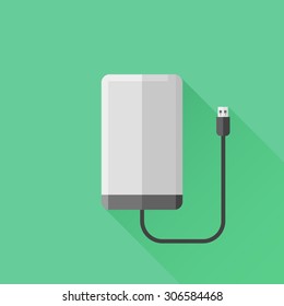 Portable extern hard drive disk flat style icon. Vector illustration.