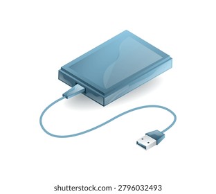 Portable External Hard Disk USB Storage Device Isometric 3D Illustration