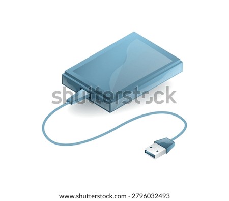 Portable External Hard Disk USB Storage Device Isometric 3D Illustration