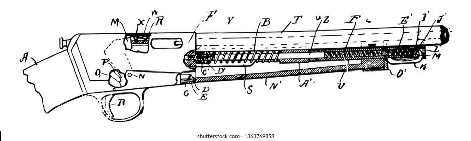 Armas de fuego portátiles es un arma que dispara un dibujo o ilustración de línea vintage proyectil o grabadora.