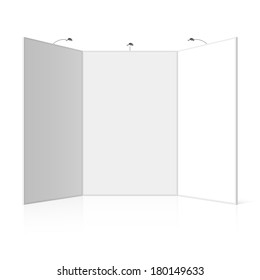 Portable Folding Presentation Display Board With Three Panels, Exhibition Stand. Vector.