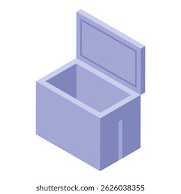 Portable freezer box open revealing empty interior, ideal for storing frozen food and drinks while traveling or camping