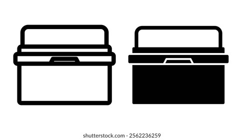 Portable fridge box Icons pack in outlined and flat versions