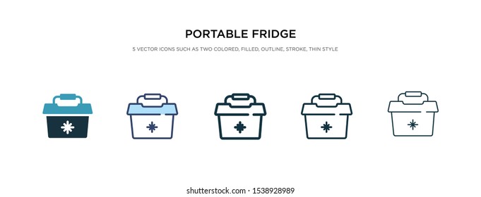 portable fridge icon in different style vector illustration. two colored and black portable fridge vector icons designed in filled, outline, line and stroke style can be used for web, mobile, ui