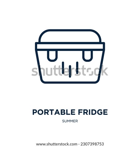 portable fridge icon from summer collection. Thin linear portable fridge, food, camping outline icon isolated on white background. Line vector portable fridge sign, symbol for web and mobile
