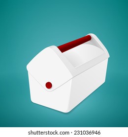 Portable fridge for transporting donor organs. Isolated on turquoise background. Vector illustration.