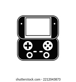 Icono de consola de juegos portátil en glifo plano negro, estilo relleno aislado en fondo blanco