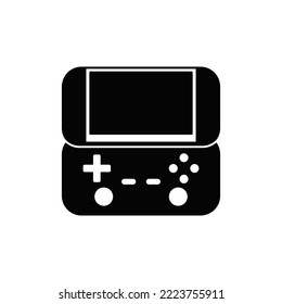 Icono de consola de juegos portátil en glifo plano negro, estilo relleno aislado en fondo blanco