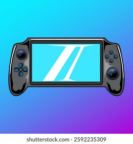 portable game console isolated in black and blue colors in white background cartoon illustration