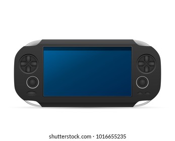 Portable game console on a white background.