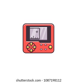 Portable game device - vector sign, symbol, pictogram in thin colorful outline design. Mini pocket retro gaming console - flat color line icon on isolated background. 