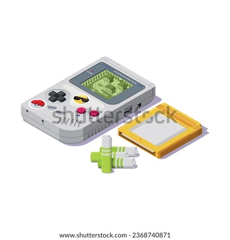 Portable game player. Retro games gadget of the 90s. Isometric vector illustration