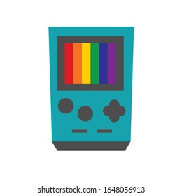 Portable games console. Old gadget with lgbt color. Vector illustration