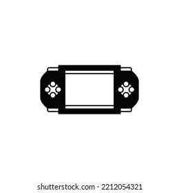 Portable gaming console icon in black flat glyph, filled style isolated on white background