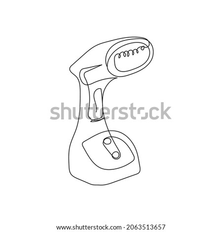 Portable garment steamer continuous line drawing. One line art of home appliance, garment care, ironing, steaming, dressing room.