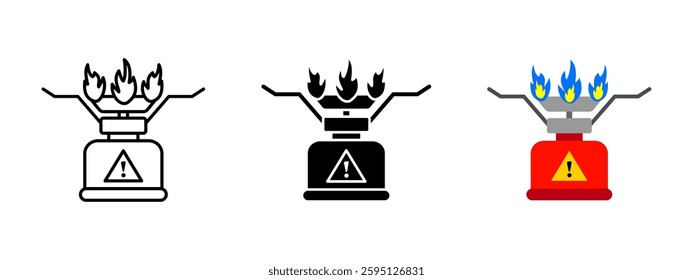 Portable gas burner icon. Compact propane stove for outdoor cooking and camping. Lightweight travel cooker vector illustration. Survival and adventure gear concept.