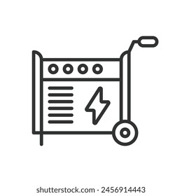 Portable generator, in line design. Portable, generator, power, electricity, backup, energy, on white background vector. Portable generator editable stroke icon.