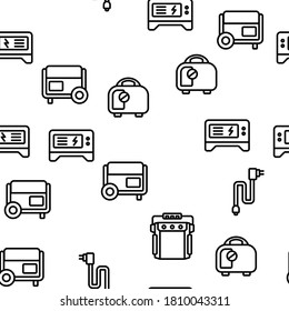 Portable Generator Vector Seamless Pattern Thin Line Illustration