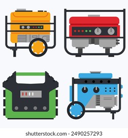 Portable generators vector cartoon set isolated on a white background.