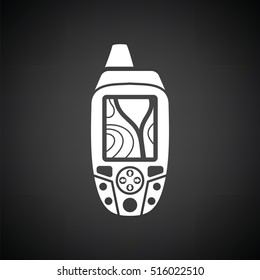 Portable GPS device icon. Black background with white. Vector illustration.