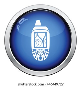 Portable GPS device icon. Glossy button design. Vector illustration.