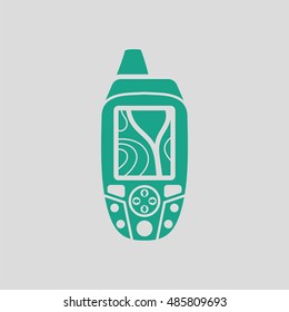 Portable GPS device icon. Gray background with green. Vector illustration.