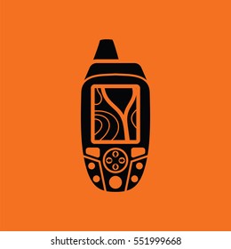 Portable GPS device icon. Orange background with black. Vector illustration.