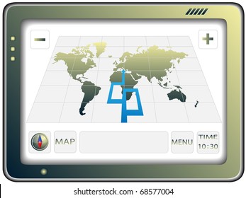 Der tragbare GPS-Navigator mit der Weltkarte auf dem Bildschirm