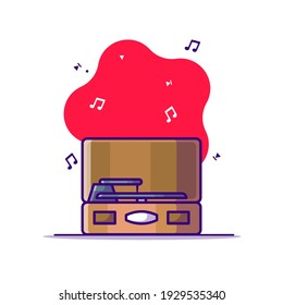 Portable Gramophone Vector Cartoon Illustration. Music Icon Concept White Isolated. Flat Cartoon Style Suitable for Web Landing Page, Banner, Sticker, and Background