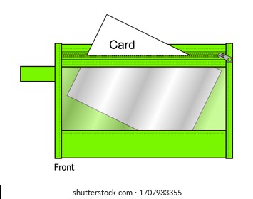 Portable green document bag with clear plastic template on white background, vector file