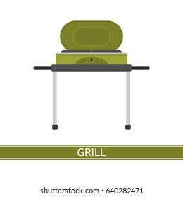 Portable grill vector icon. Barbecue grill with open lid in flat style isolated on white background