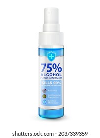 Portable Hand Sanitizer Spray For Spraying To Kill Germs, Viruses, Bacteria, Can Be Sprayed On All Surfaces. Realistic EPS File.