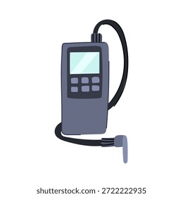 Dispositivo portátil de mano que mide los niveles de gas o la calidad del aire, que muestra una pantalla digital, Botones de interfaz y una sonda conectada para el monitoreo y la detección ambiental