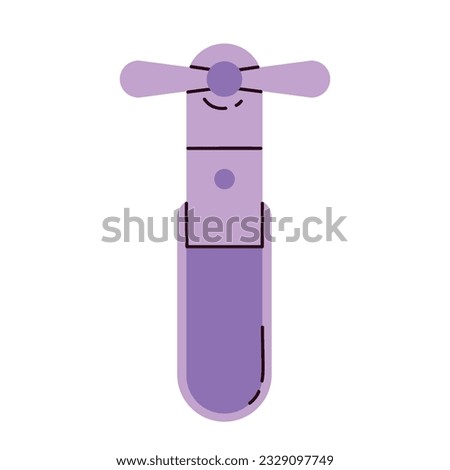 Portable handheld electric fan. Mini cooling hand fan. Portable equipment for summer travel in the heat. Vector illustration in cartoon style. Isolated white background.
