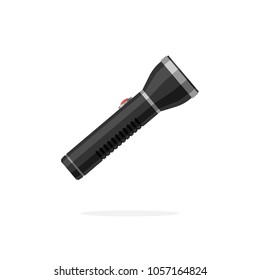 Portable hand-held flashlight. Vector illustration icon in flat style isolated on a white background