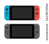 Portable handheld video game console pair blue red grey realistic detailed isolated vector eps 10